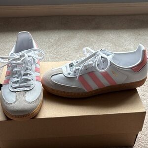 Adidas White and Pink Samba Sneakers